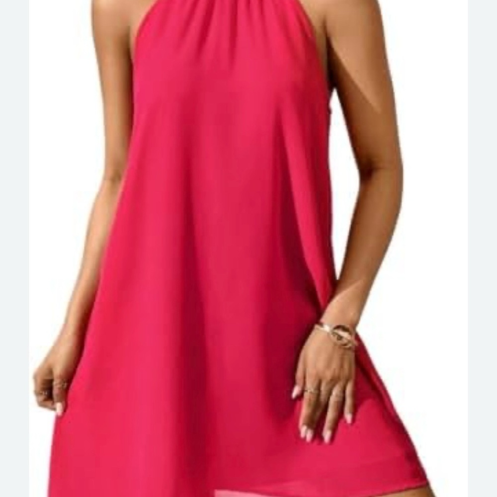 ❤️ H&M Red Pink Halter Dress Size 12 ❤️